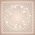 Openwork square frame with round wreath of flowers. Laser cutting template.