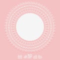 Openwork white napkin and elements of pattern brush. Lace frame round element on pink background Royalty Free Stock Photo