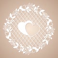 Openwork wreath of flowers with two hearts. Laser cutting template Royalty Free Stock Photo