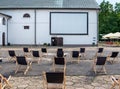 Oper-air, outdoor cinema in the yard of brewery in Zwierzyniec, Poland.