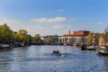 Opera and balet in Amsterdam with boats on the canal