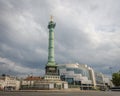 Opera Bastille and July Column in Place de la Bastille in Paris