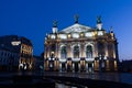 Opera House building at night in Lviv Royalty Free Stock Photo