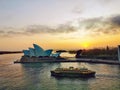 Opera house, ferry and sunrise, Sydney Australia Royalty Free Stock Photo