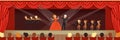 Opera singers singing on stage with symphonic orchestra before the audience horizontal vector Illustration Royalty Free Stock Photo