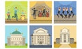 Opera or Theater Building Facade Set, Singers and Musicians Performing on Stage Vector Illustration