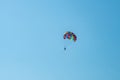 The operated parachute flies in high in the blue sky Royalty Free Stock Photo