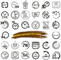 Operates 24 hours a day and 7 days a week. Icon set Royalty Free Stock Photo