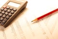 Operating budget, calculator and pencil Royalty Free Stock Photo
