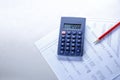 Operating budget, calculator and pencil Royalty Free Stock Photo