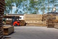 Operating Forklift Truck In Lumber Industry Royalty Free Stock Photo