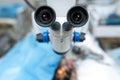 Operating microscope close-up. Sterile operating room in a veterinary clinic..Preparing for the operation of the dog. The Royalty Free Stock Photo