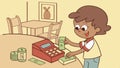 Operating the register: Child pretending to be a cashier, learning basic transactions vector design Generative AI