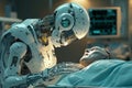 In the operating room, a surgeon works alongside a robot doctor, leveraging cutting-edge technologies for the operation Royalty Free Stock Photo
