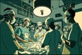 An operating room with surgeons, anesthesiologists and nurses in surgical education.