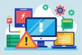 Operating system error alert with security warning and hardware indicators in a digital workspace setup Royalty Free Stock Photo