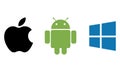 operating system icons, apple android windows logo, tech brand symbols vector