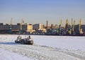 Operation of the auxiliary ships in seaport of St. Petersburg during winter navigation. Russia