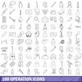 100 operation icons set, outline style Royalty Free Stock Photo