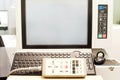 Operation pult keypad and display on the control panel of industrial machine. Royalty Free Stock Photo