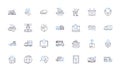 Operations pipeline line icons collection. Optimization, Efficiency, Streamlining, Automation, Integration, Quality Royalty Free Stock Photo