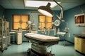 operative room with empty transplant table and equipment