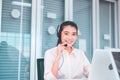 Operator asian woman working with headset at office,Smiling call center women Royalty Free Stock Photo