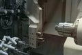 Operator of cnc change the parameters of machine-tool Royalty Free Stock Photo