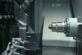 Operator of cnc change the parameters of machine-tool Royalty Free Stock Photo
