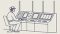 Operator at a Complex Control Panel with Many Screens, vector design Generative AI Royalty Free Stock Photo