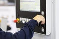 Operator controls the work of the CNC machine Royalty Free Stock Photo