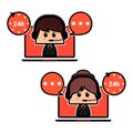 Operator employee male and female cute characters. Call center help desk hotline cartoon. Customer service design concept