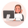 Operator, friendly support service specialist. Support phone or hotline. Call center employee, woman in headset Royalty Free Stock Photo