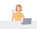 The operator girl with headphones and a laptop is talking on the phone. Technical support for customers 24-7, telephone Royalty Free Stock Photo