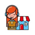operator girl market cardboard box online shopping