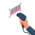 The operator holds a barcode scanner hand vector isometric