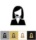 Operator icon. Call center secretary, sales agent or telephone assistant pictogram on gold and white background