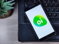 operator Oi logo on the smartphone screen. Oi previously known as Telemar, is a telecommunications services