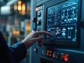 The operator is recalibrating the machine control panel using IIoT alerts for optimal accuracy