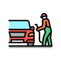 operator refuel car, gas station worker service color icon vector illustration Royalty Free Stock Photo