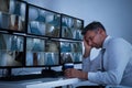 Operator Sleeping While Leaning On Desk Royalty Free Stock Photo