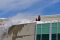 Removing snow from a roof with a snowblower