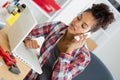 operator woman phone laptop computer Royalty Free Stock Photo