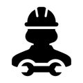 Operator worker icon vector female Construction service person profile avatar with hardhat helmet and wrench or spanner tool