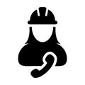 Operator worker icon vector female Construction service person profile avatar with phone and hardhat helmet in glyph pictogram