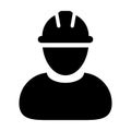 Operator worker icon vector male Construction service person profile avatar with hardhat helmet in glyph pictogram