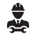 Operator worker icon vector male Construction service person profile avatar with hardhat helmet and wrench or spanner tool