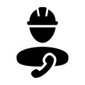 Operator worker icon vector male Construction service person profile avatar with phone and hardhat helmet in glyph pictogram