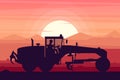 Operator working with heavy motor grader machinery on sunset background Royalty Free Stock Photo