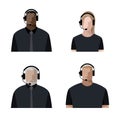 Operators men and women online, wearing headphones with a microphone, headset